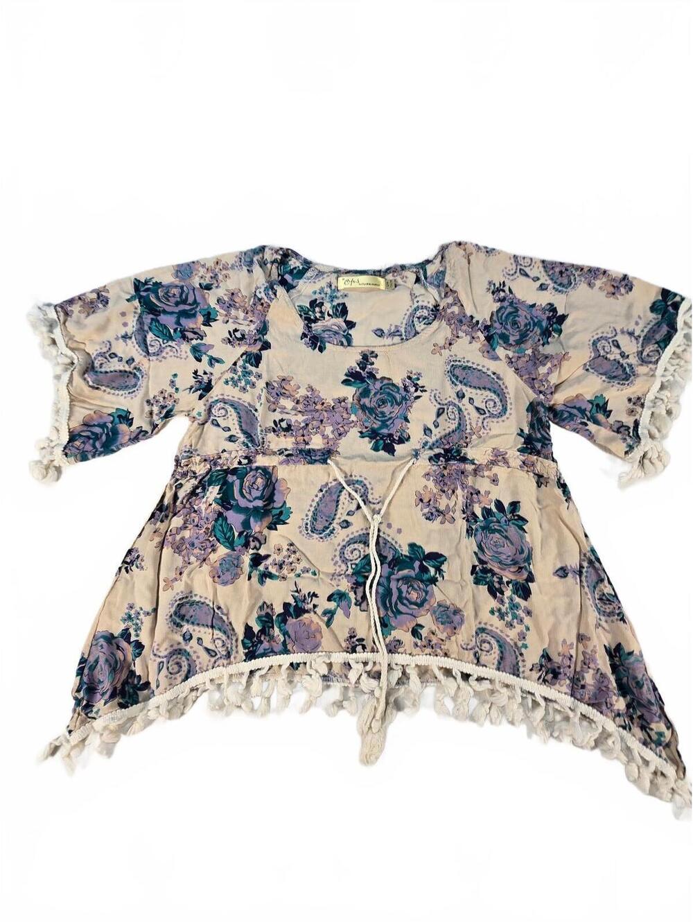 VINTAGE BOHO FLUTTER SLEEVE TUNIC BLOUSE S/M Indie Fairy
